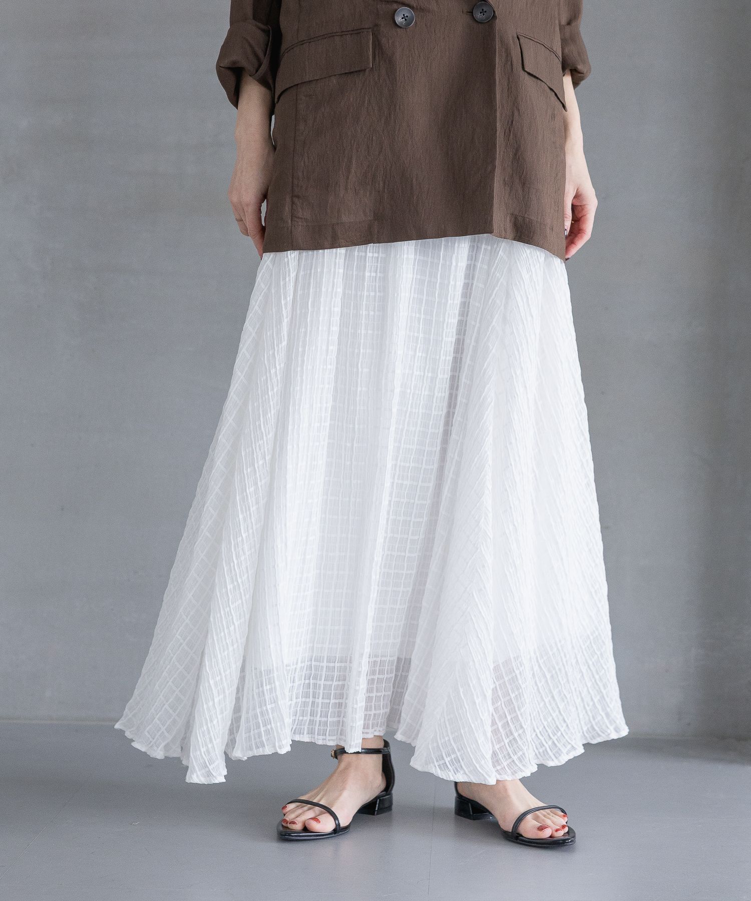 A part by 「【Sサイズ展開】シアーチェックフレアースカート」|スカート|オフホワイト