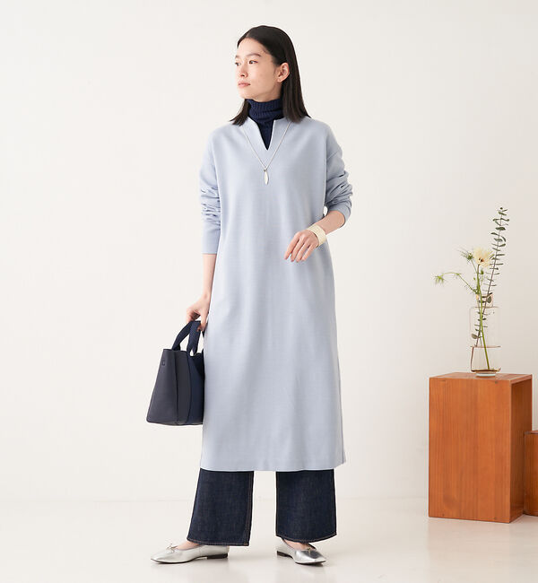 collex「ウール混 バックフォルム前スリットワンピース」|ワンピース|ライトブルー