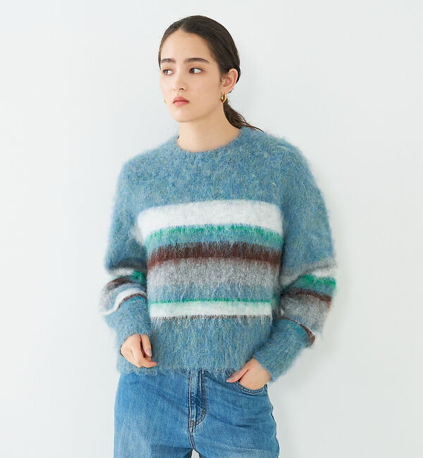 collex「ランダムボーダーヘアリーニット」|ニット・セーター|ブルー系その他1