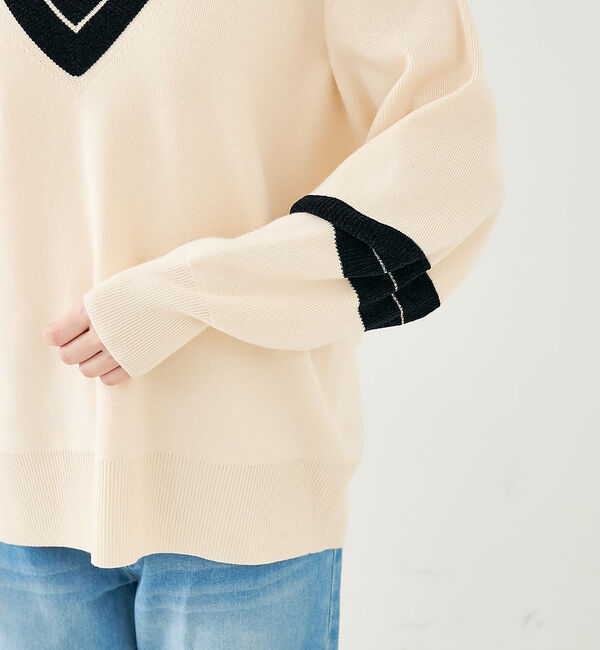 collex「配色ラインVネックニットプルオーバー」|ニット・セーター|