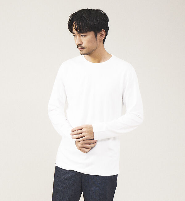 ABAHOUSE「【クルーネック】ポンチ 長袖 Tシャツ」|Tシャツ・カットソー|ホワイト