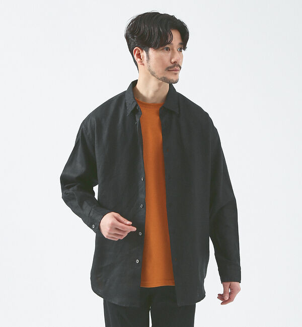 ABAHOUSE「【LUXE Linen Solaro】長袖 リネンシャツ」|シャツ・ブラウス|ブラック