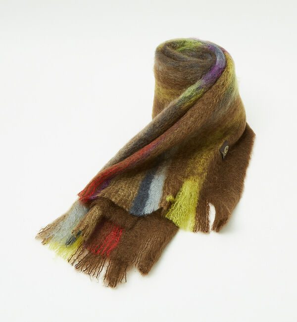 ABAHOUSE「【MANTAS EZCARAY】シャギーモヘア マフラー TARTAN / ボリ」|マフラー|ブラウン