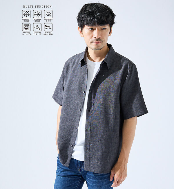 ABAHOUSE「【セットアップ対応】吸水速乾 リネンライク 半袖シャツ」|シャツ・ブラウス|チャコールグレー