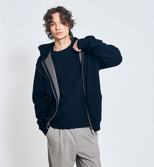 ABAHOUSE「【リバーシブルカラー】14Gコットン ニット ZIPパーカー」|パーカー|ダークネイビー