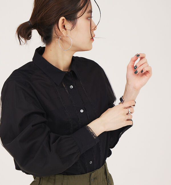 Rouge vif「袖チュールレースシャツ」|シャツ・ブラウス|ブラック