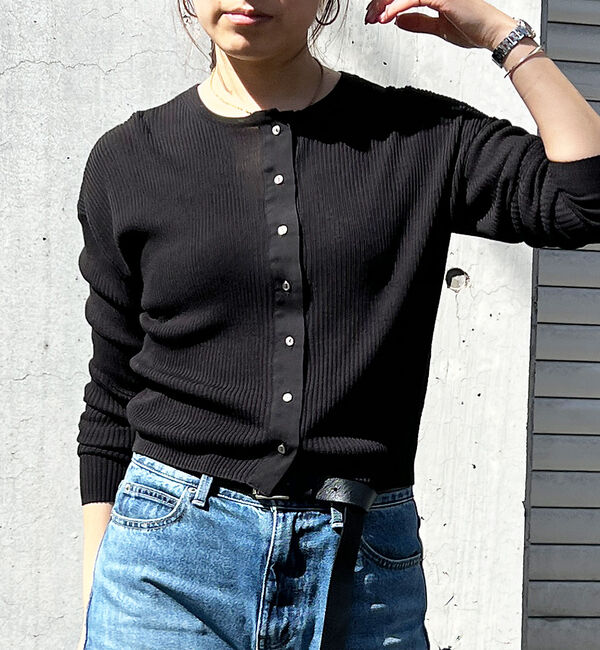 Rouge vif「布帛コンビシアーリブカーディガン」|カーディガン|