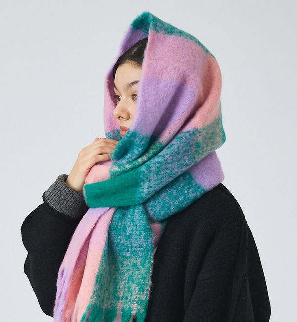 NOMINE「【bell cote】大判 チェック シャギーマフラー/ストール」|マフラー|グリーン