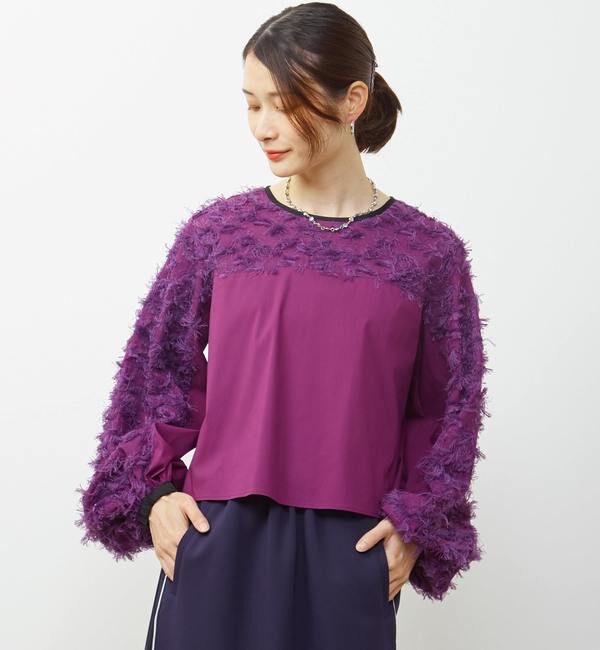Soffitto「異素材使いカットジャガードブラウス」|シャツ・ブラウス|パープル