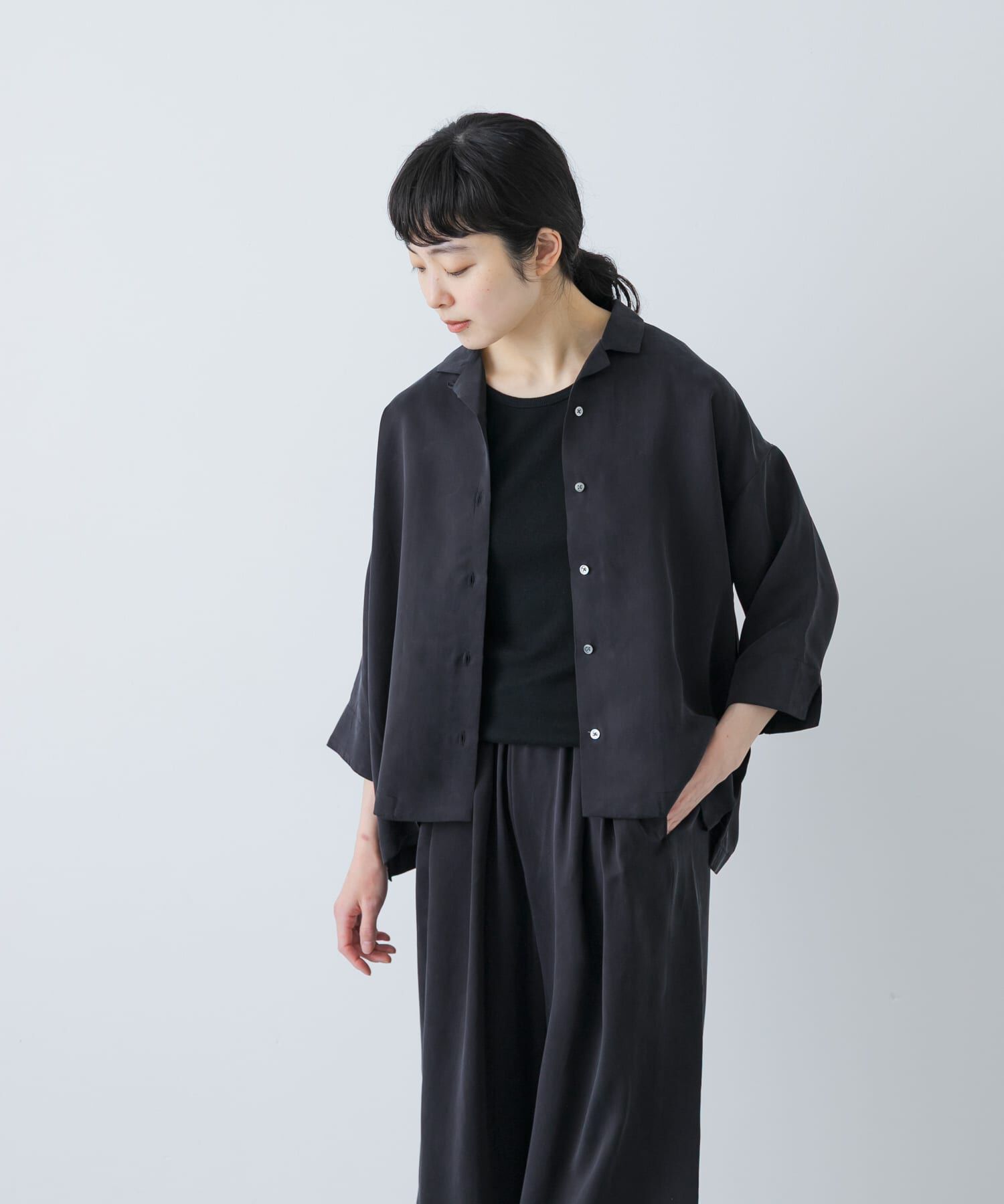 かぐれ「キュプラオープンカラーシャツ」|シャツ・ブラウス|