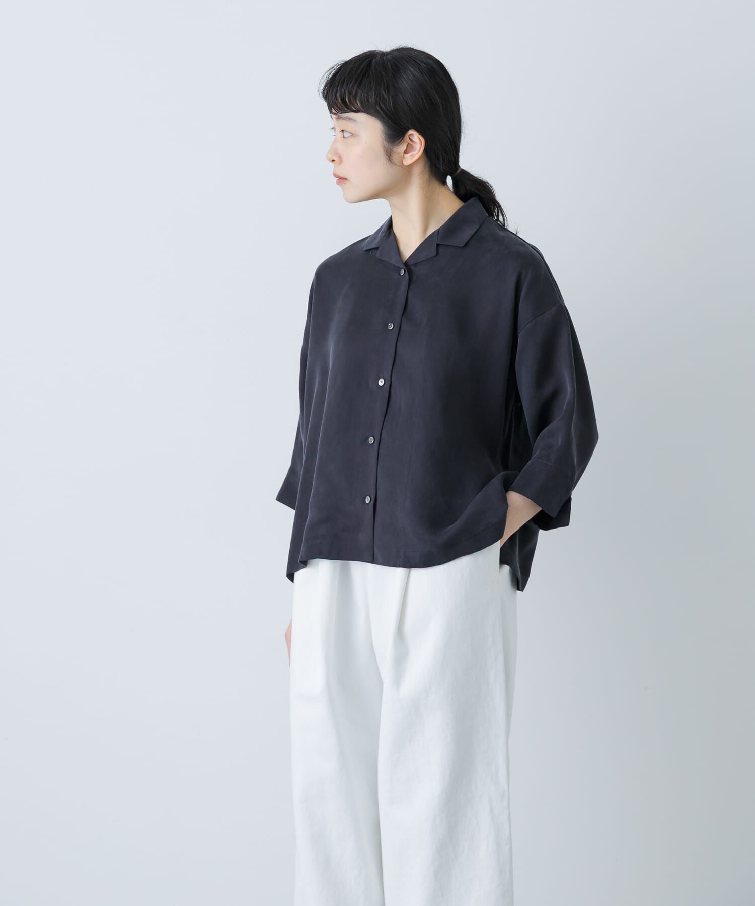 かぐれ「キュプラオープンカラーシャツ」|シャツ・ブラウス|