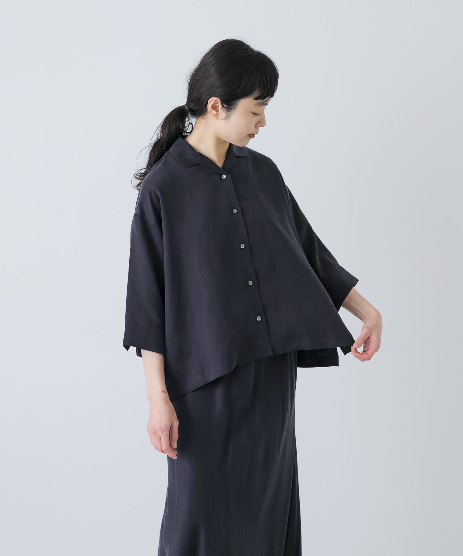 かぐれ「キュプラオープンカラーシャツ」|シャツ・ブラウス|