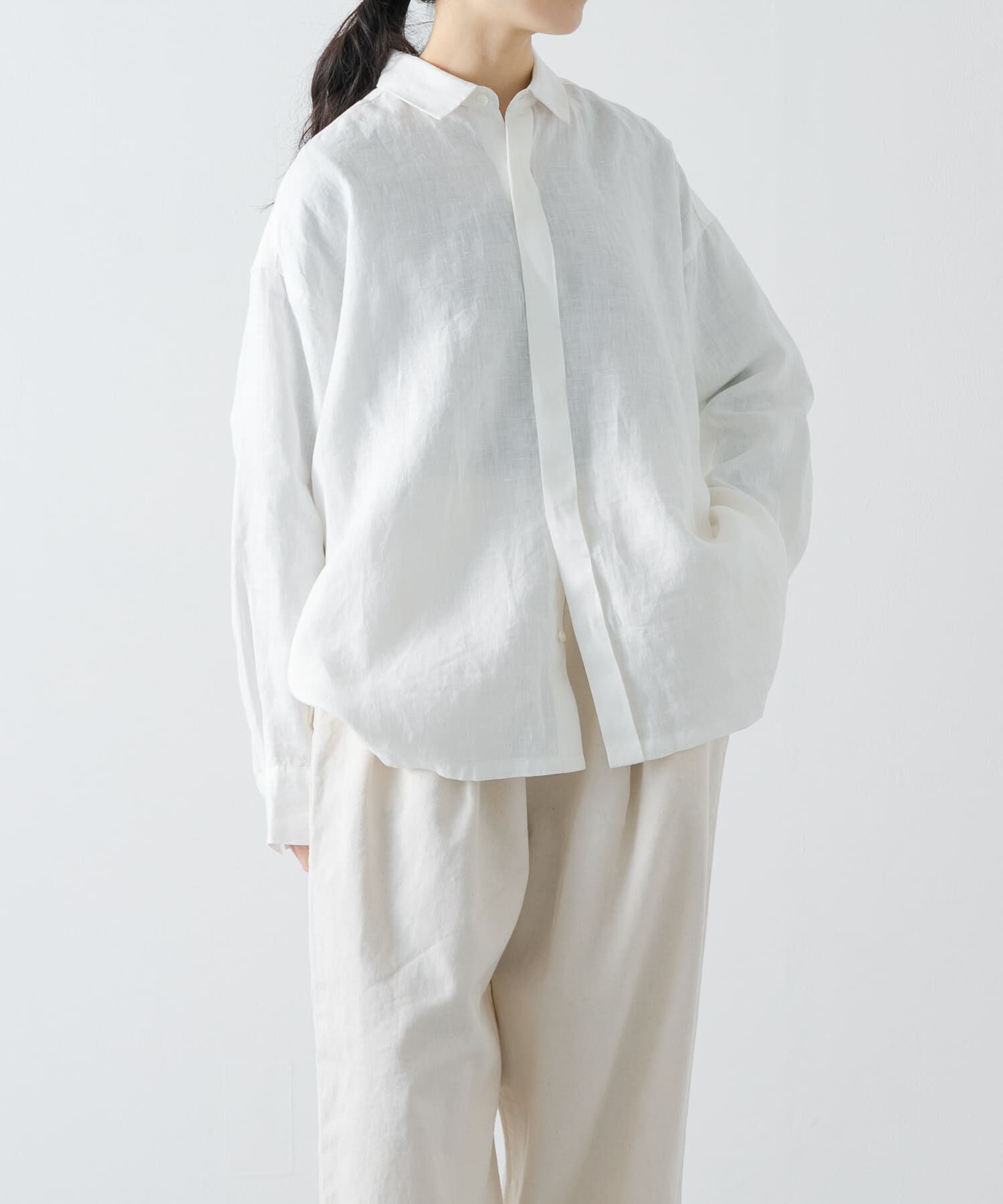 かぐれ「リネンレギュラーボックスシャツ」|シャツ・ブラウス|オフホワイト