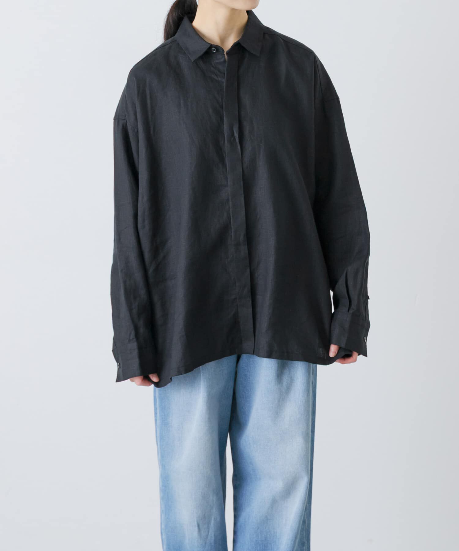 かぐれ「リネンレギュラーボックスシャツ」|シャツ・ブラウス|ブラック