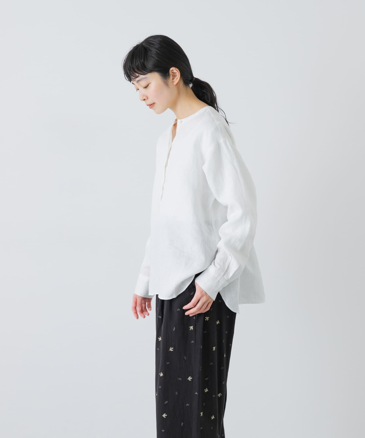 かぐれ「リネンヘンリーワイドシャツ」|シャツ・ブラウス|