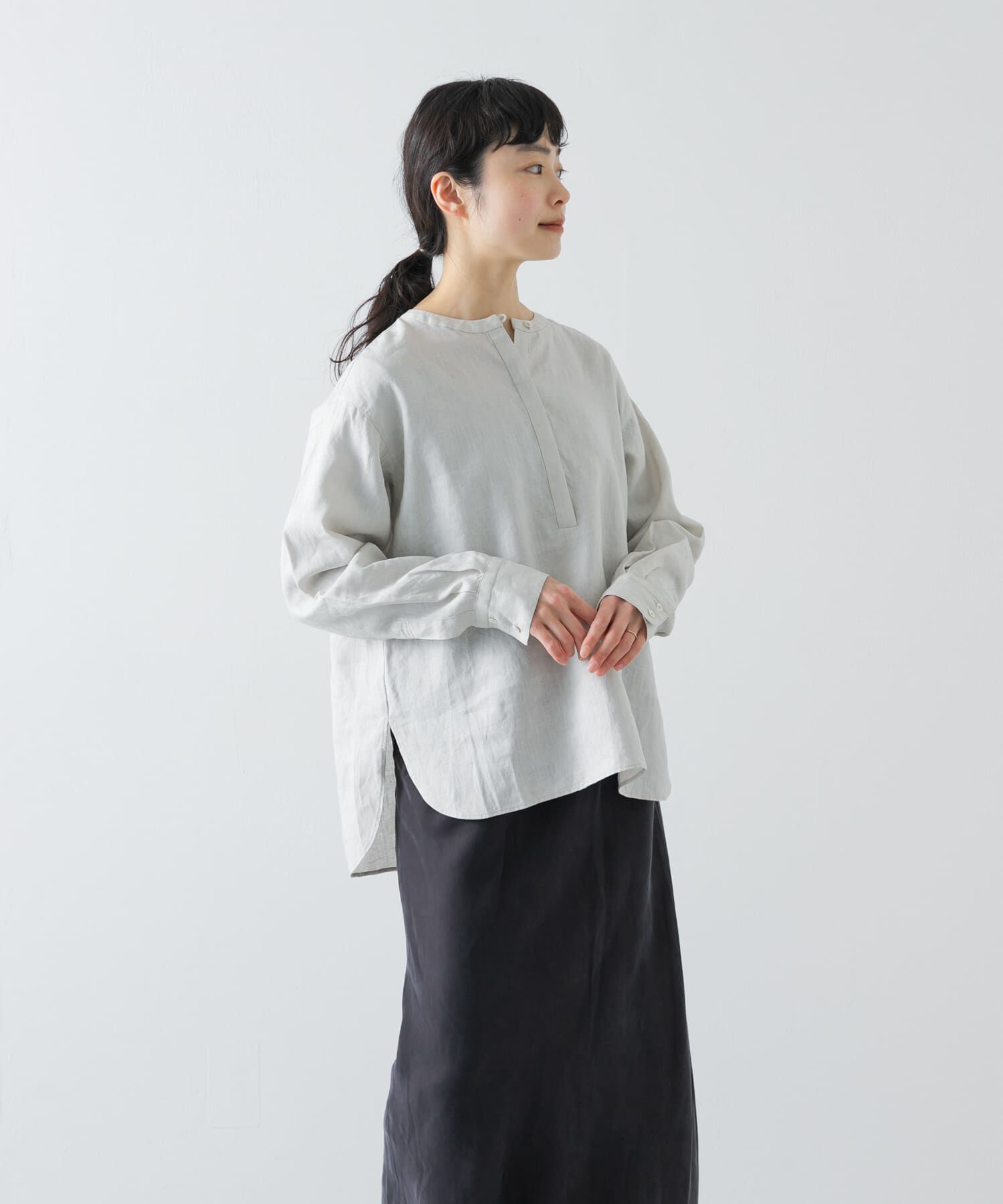 かぐれ「リネンヘンリーワイドシャツ」|シャツ・ブラウス|ライトグレー