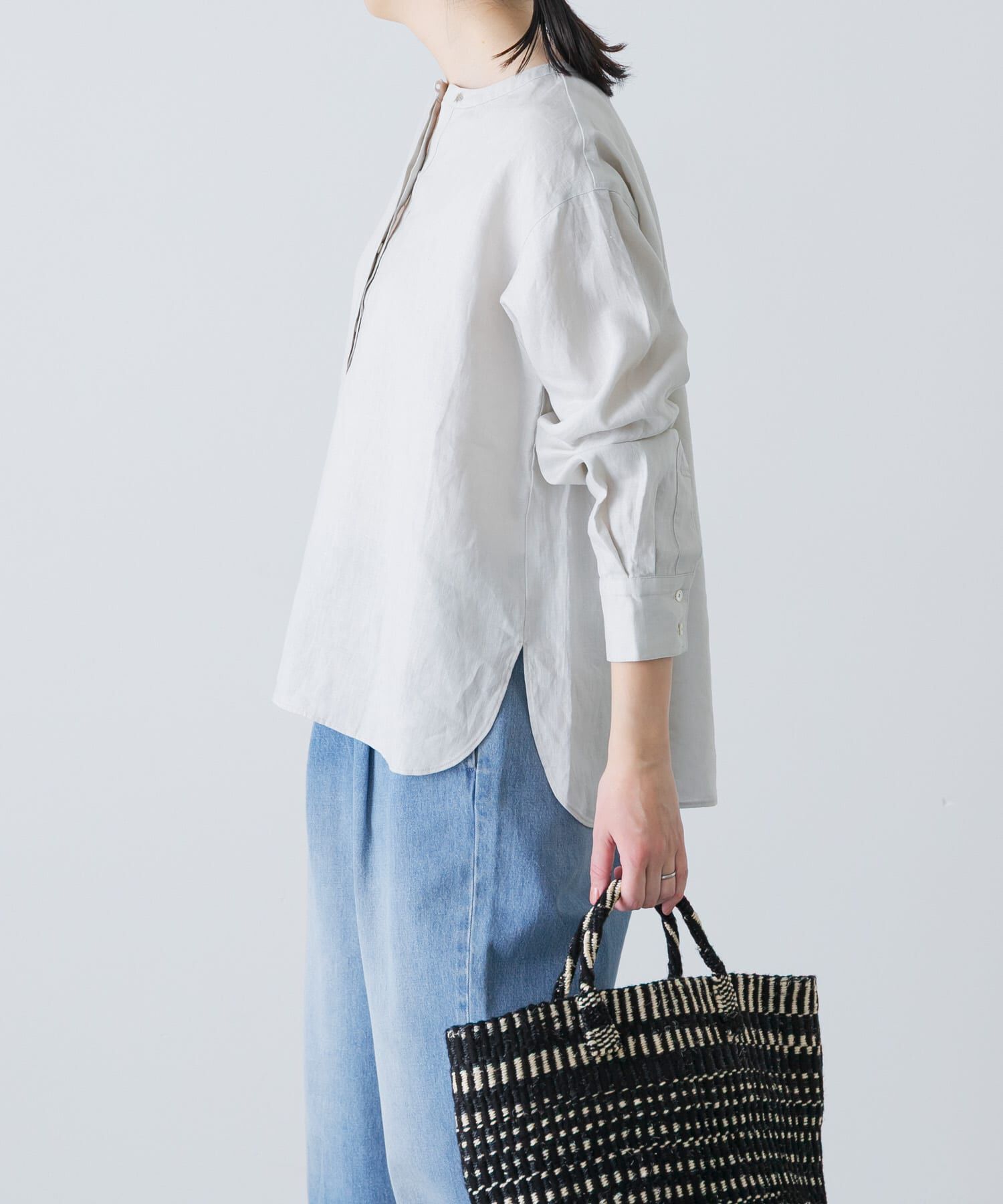 かぐれ「リネンヘンリーワイドシャツ」|シャツ・ブラウス|