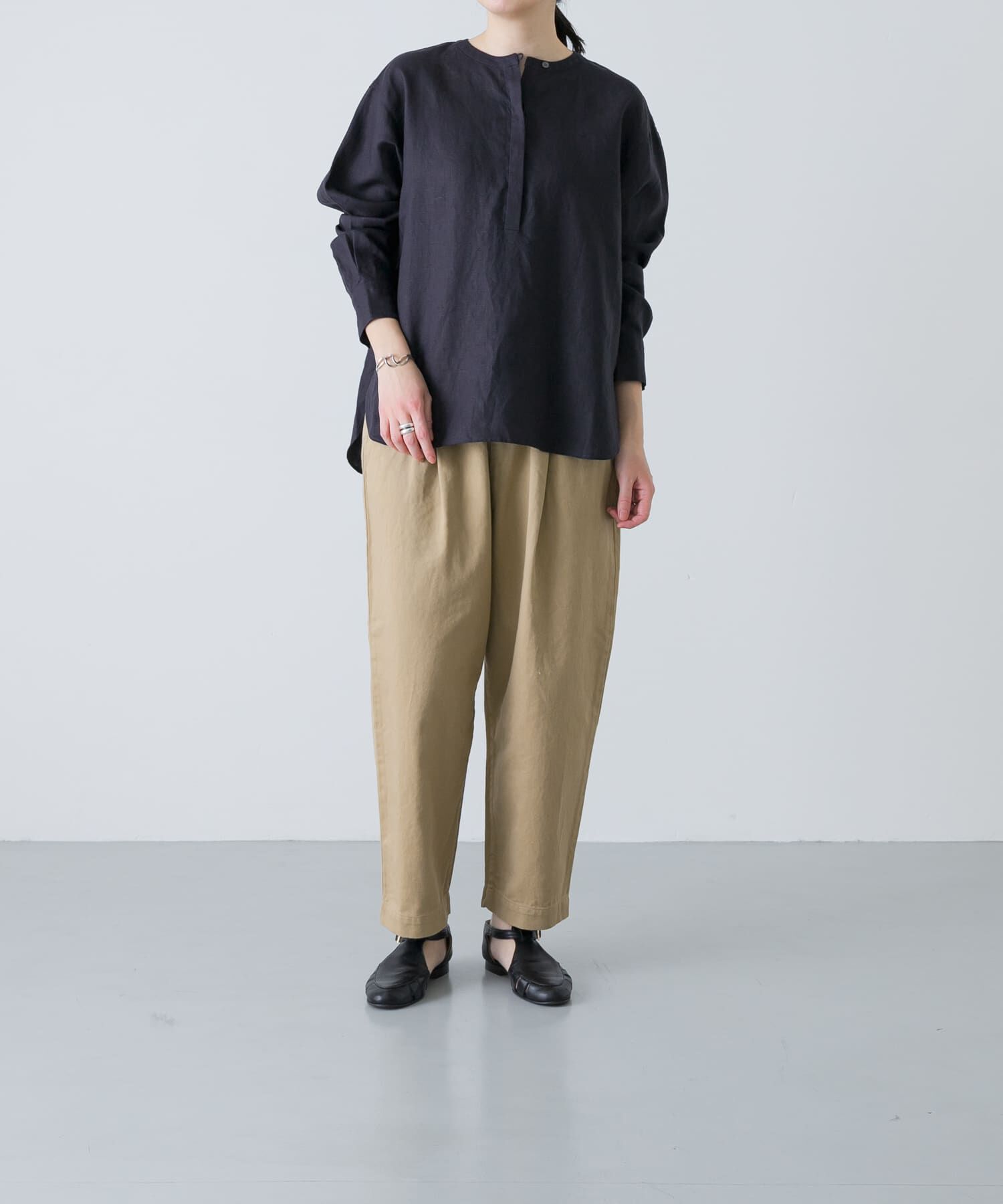 かぐれ「リネンヘンリーワイドシャツ」|シャツ・ブラウス|