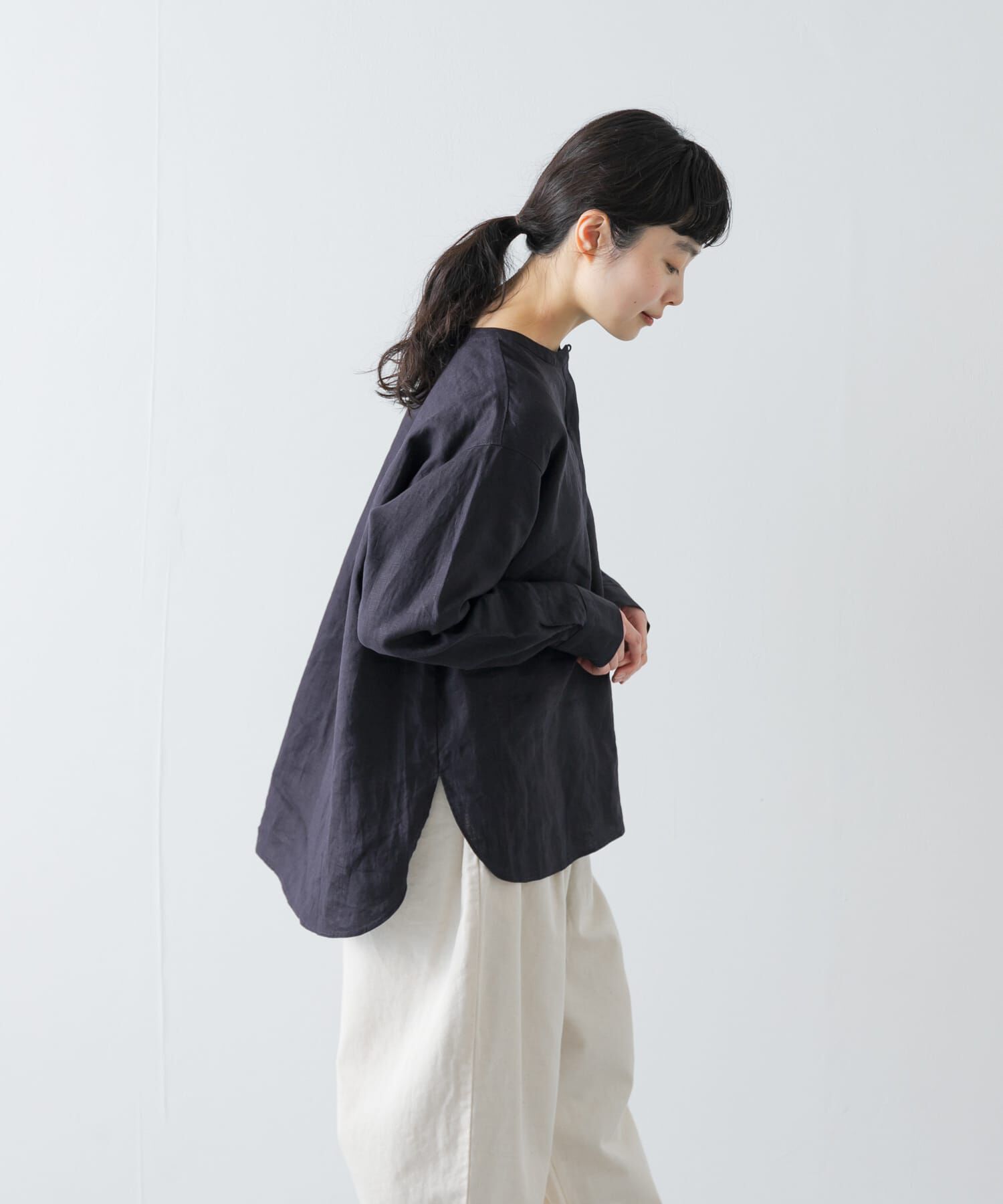 かぐれ「リネンヘンリーワイドシャツ」|シャツ・ブラウス|