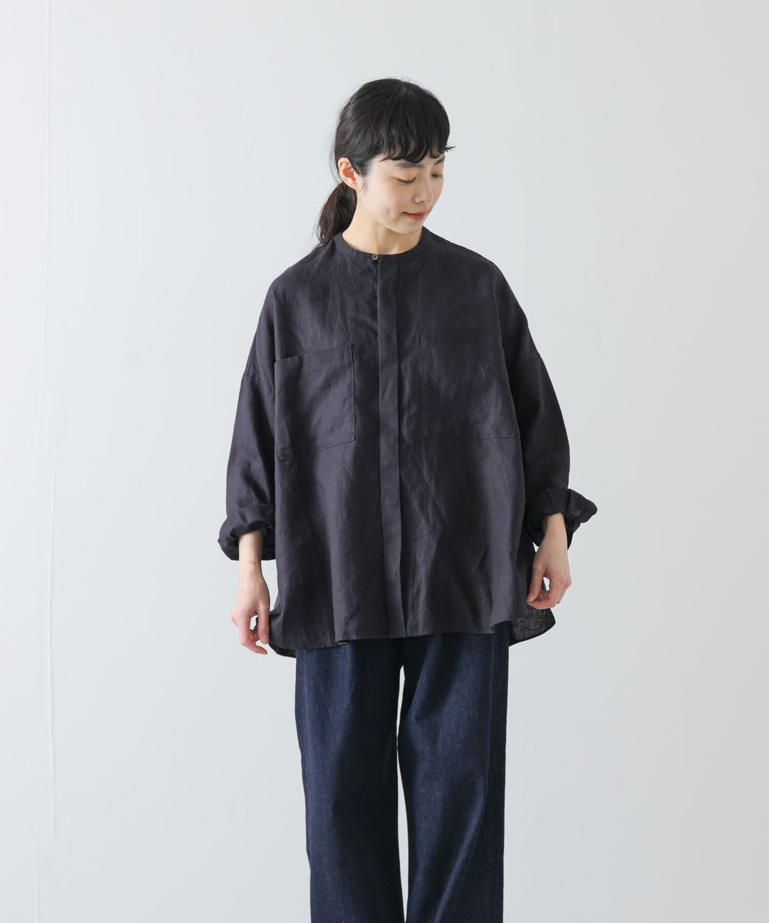 かぐれ「リネンダブルポケットワイドシャツ」|シャツ・ブラウス|
