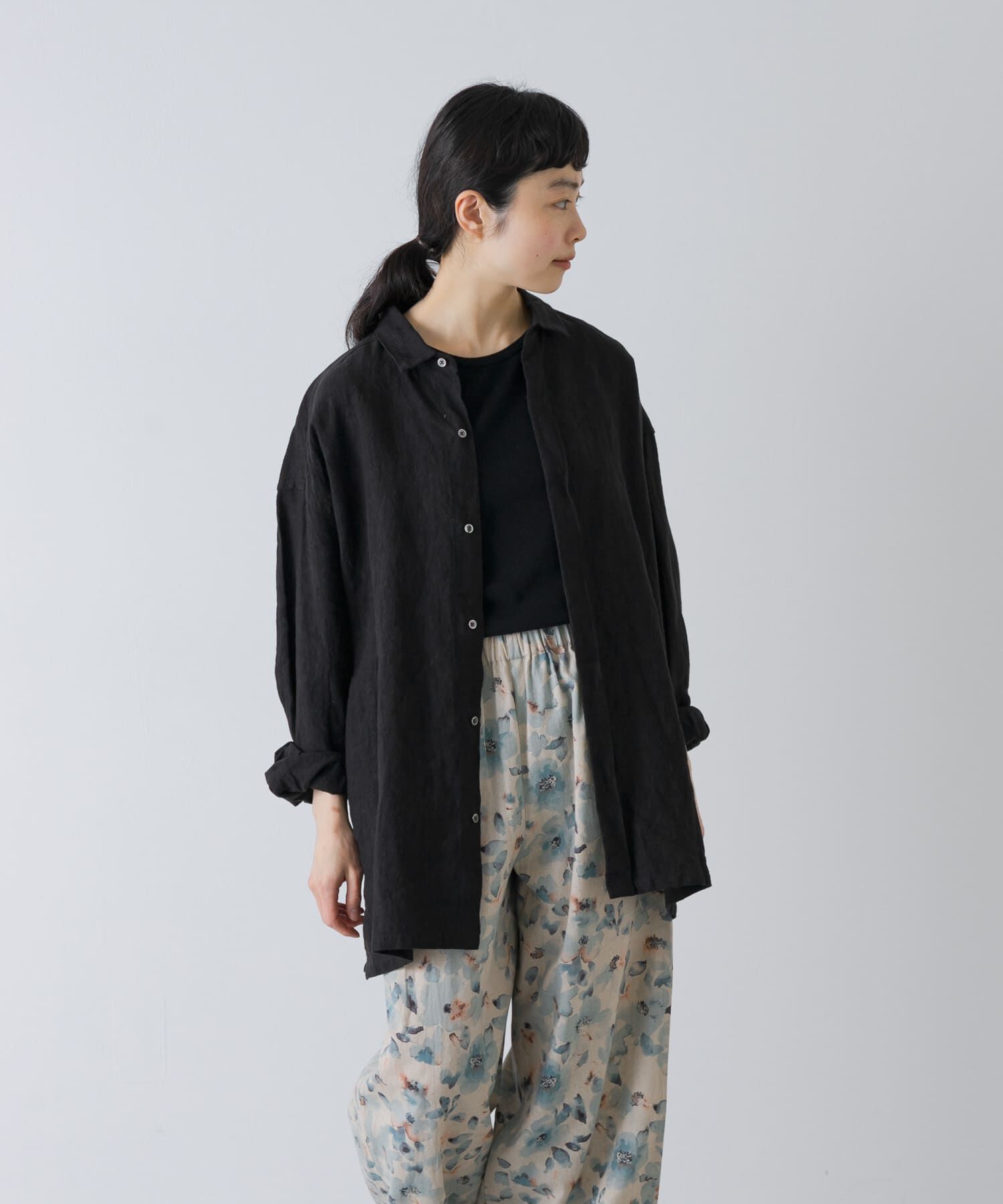 かぐれ「『ユニセックス』ドライリネンボックスシャツ」|シャツ・ブラウス|ブラック