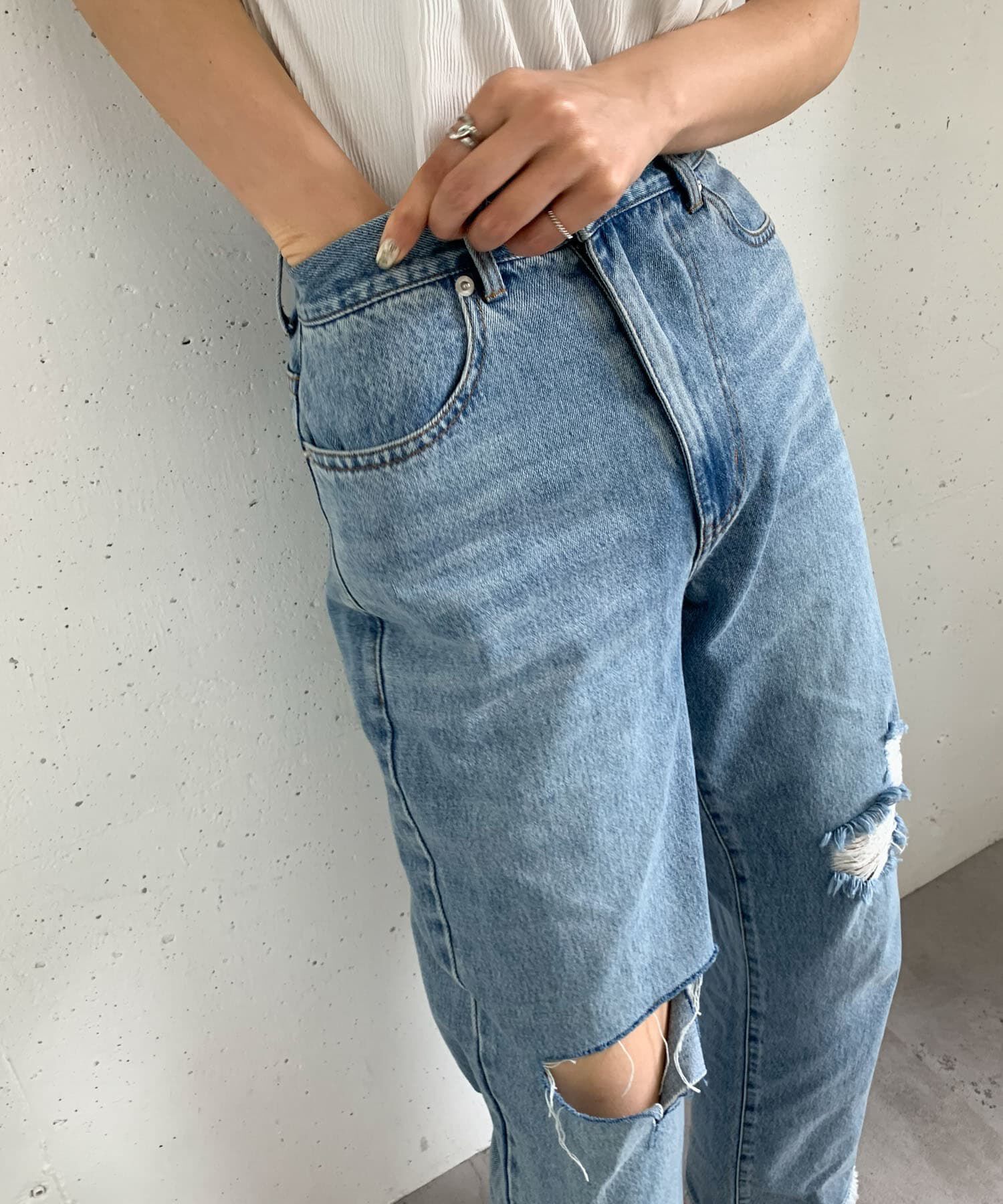  「リメイクダメージスリットデニム」|デニム|