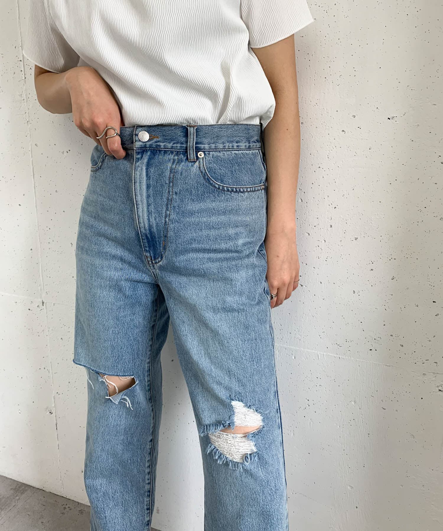  「リメイクダメージスリットデニム」|デニム|