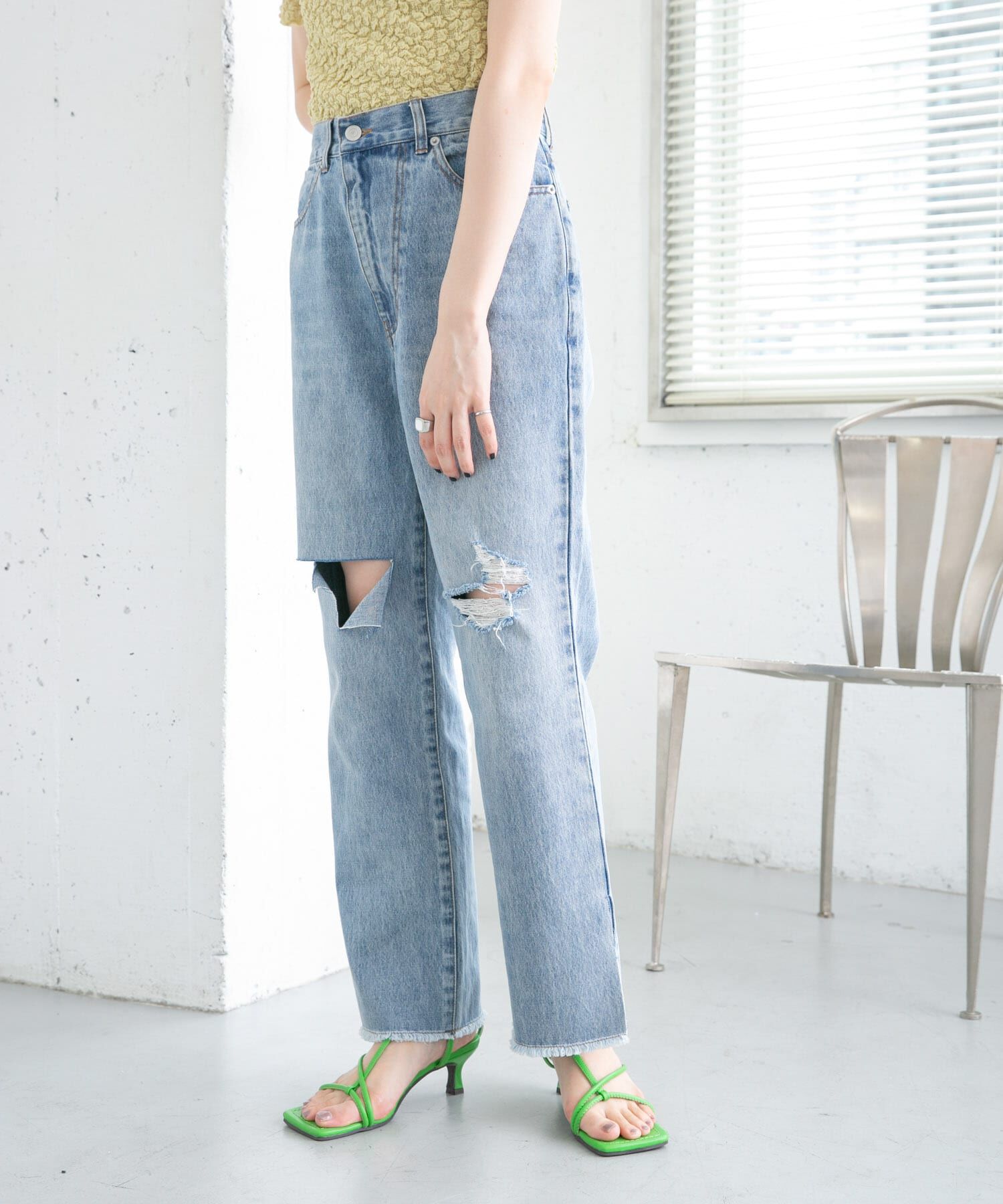 「リメイクダメージスリットデニム」|デニム|