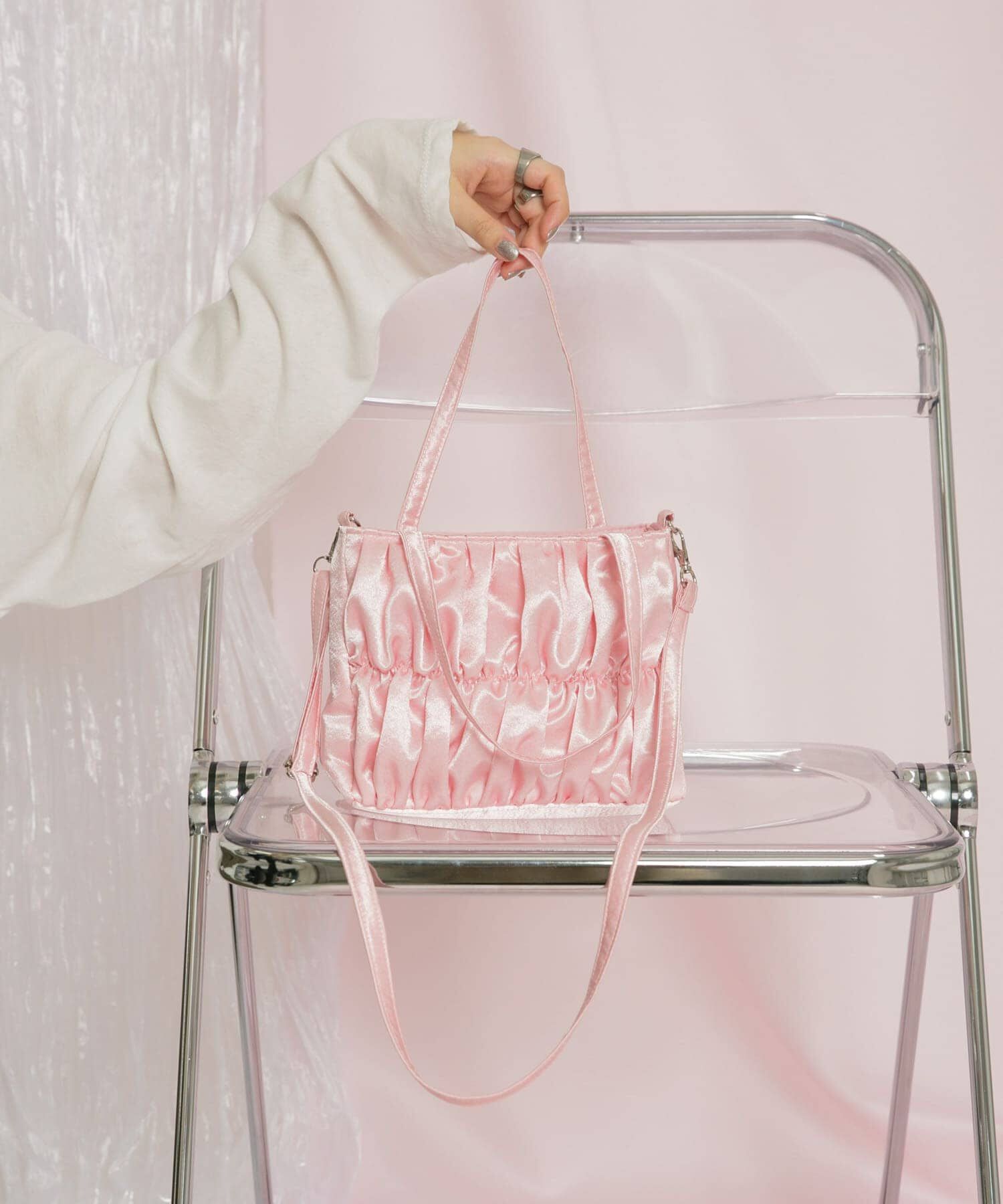  「サテンギャザーハンドBAG」|ハンドバッグ|