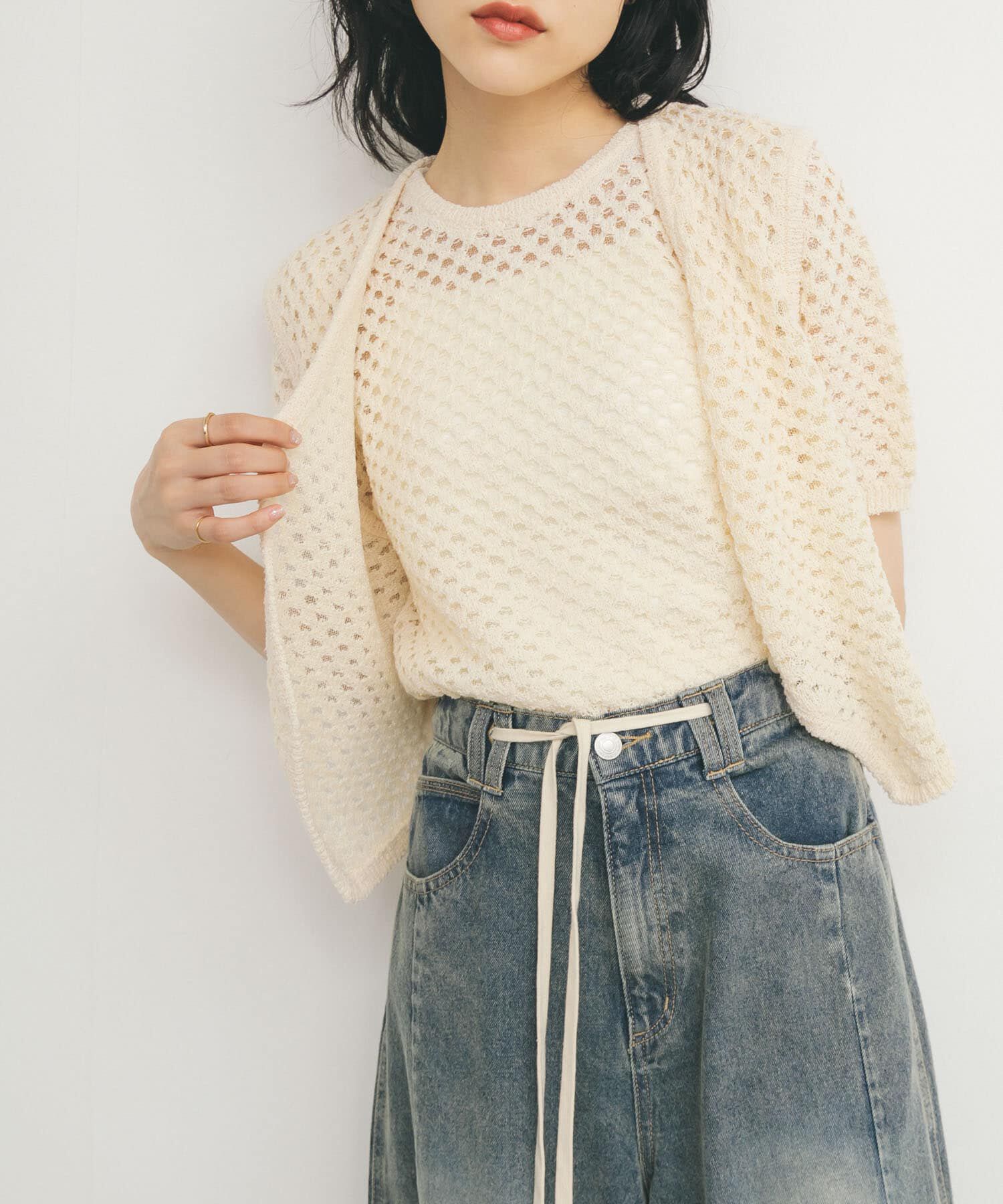  「ループヤーンメッシュプルオーバー」|ニット・セーター|