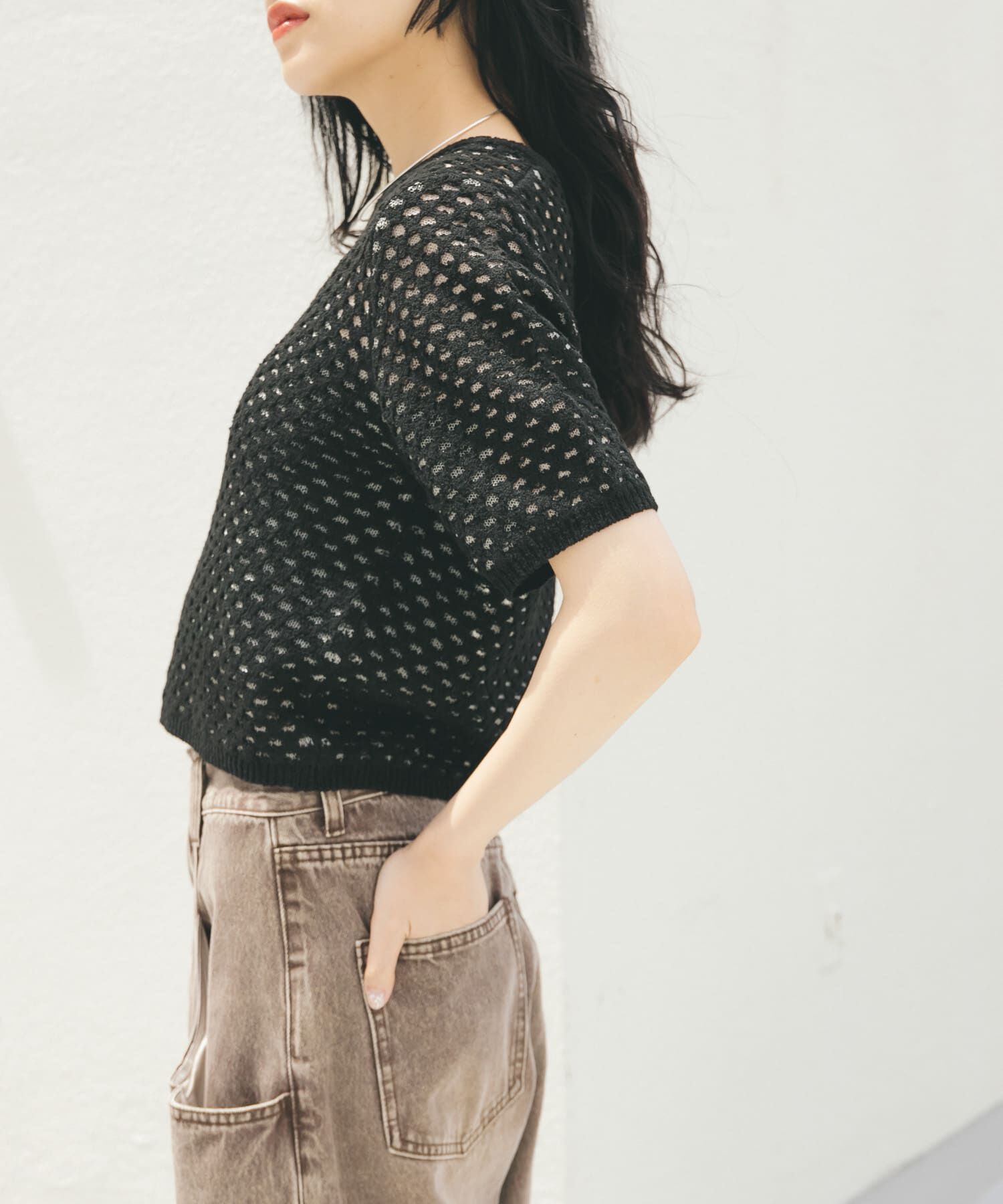  「ループヤーンメッシュプルオーバー」|ニット・セーター|