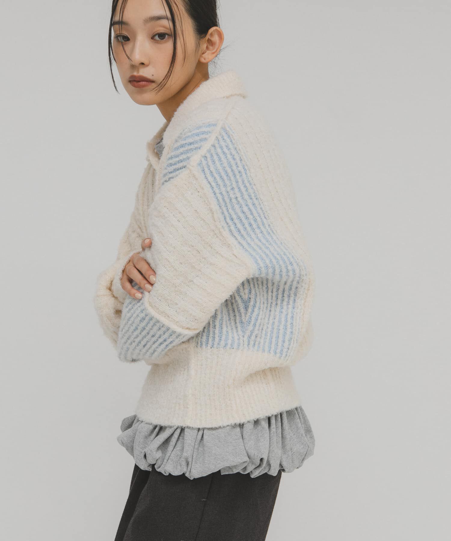  「バイカラーデザインスリーブニット」|ニット・セーター|