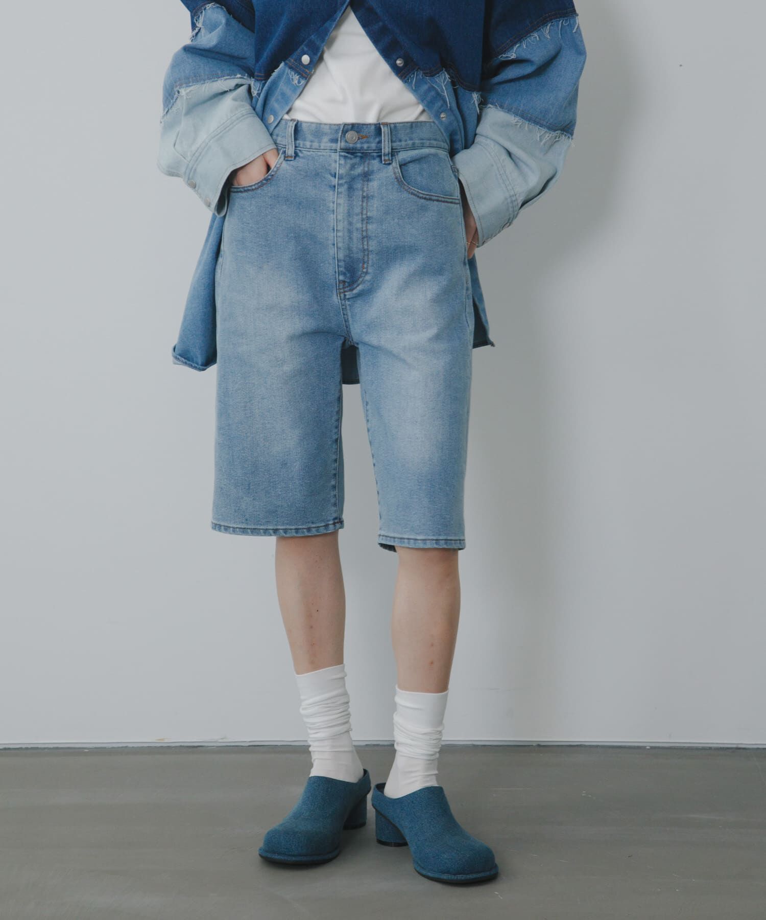  「『2サイズ展開』スリムハーフデニム」|その他|ライトブルー