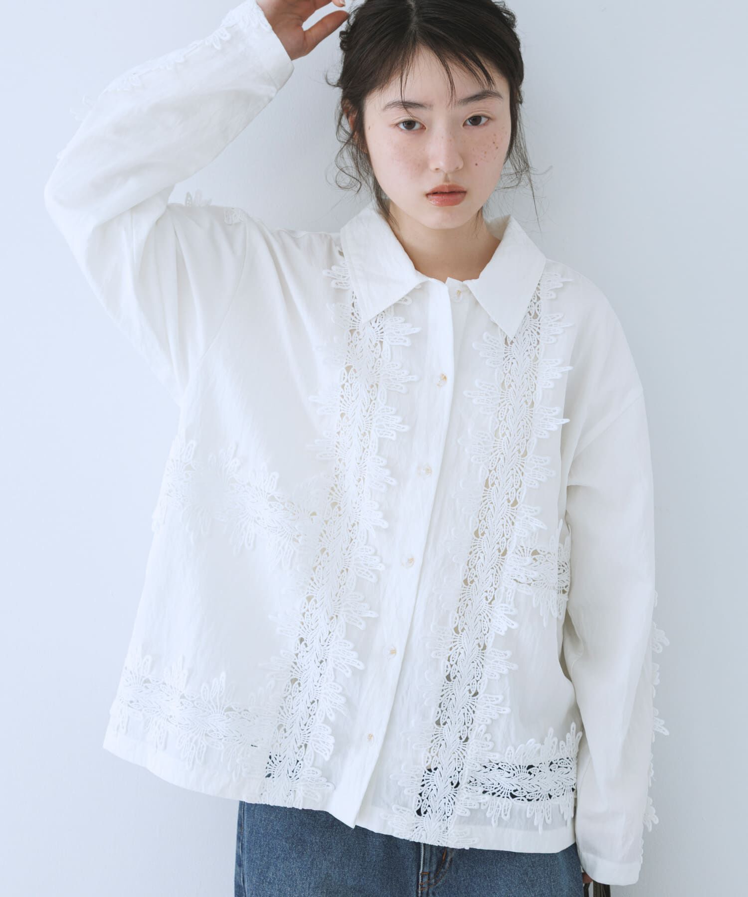  「ヴィンテージライクレースシャツ」|シャツ・ブラウス|オフホワイト