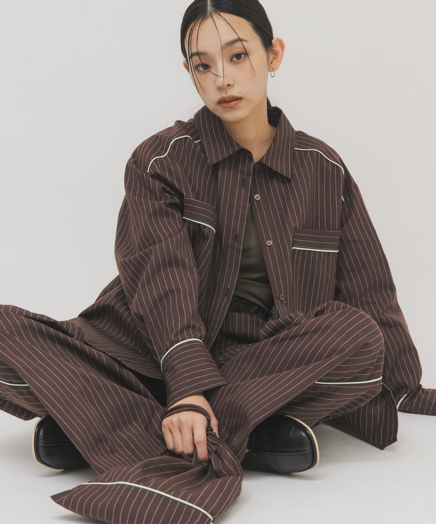  「ストライプBIGシャツ」|シャツ・ブラウス|ブラウン