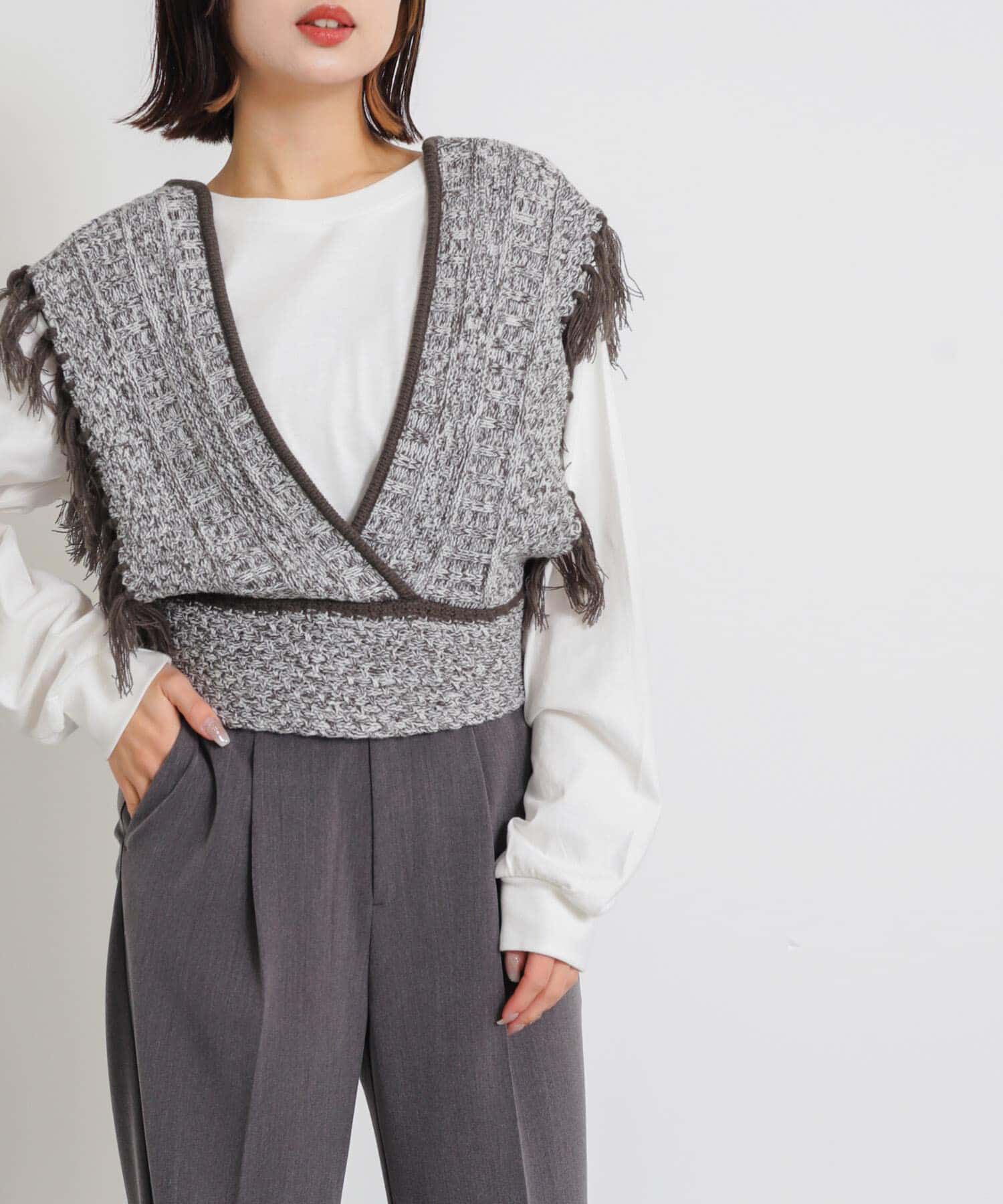 SENSE OF PLACE by URBAN RESEARCH「フリンジニットベスト」|ベスト・ジレ|