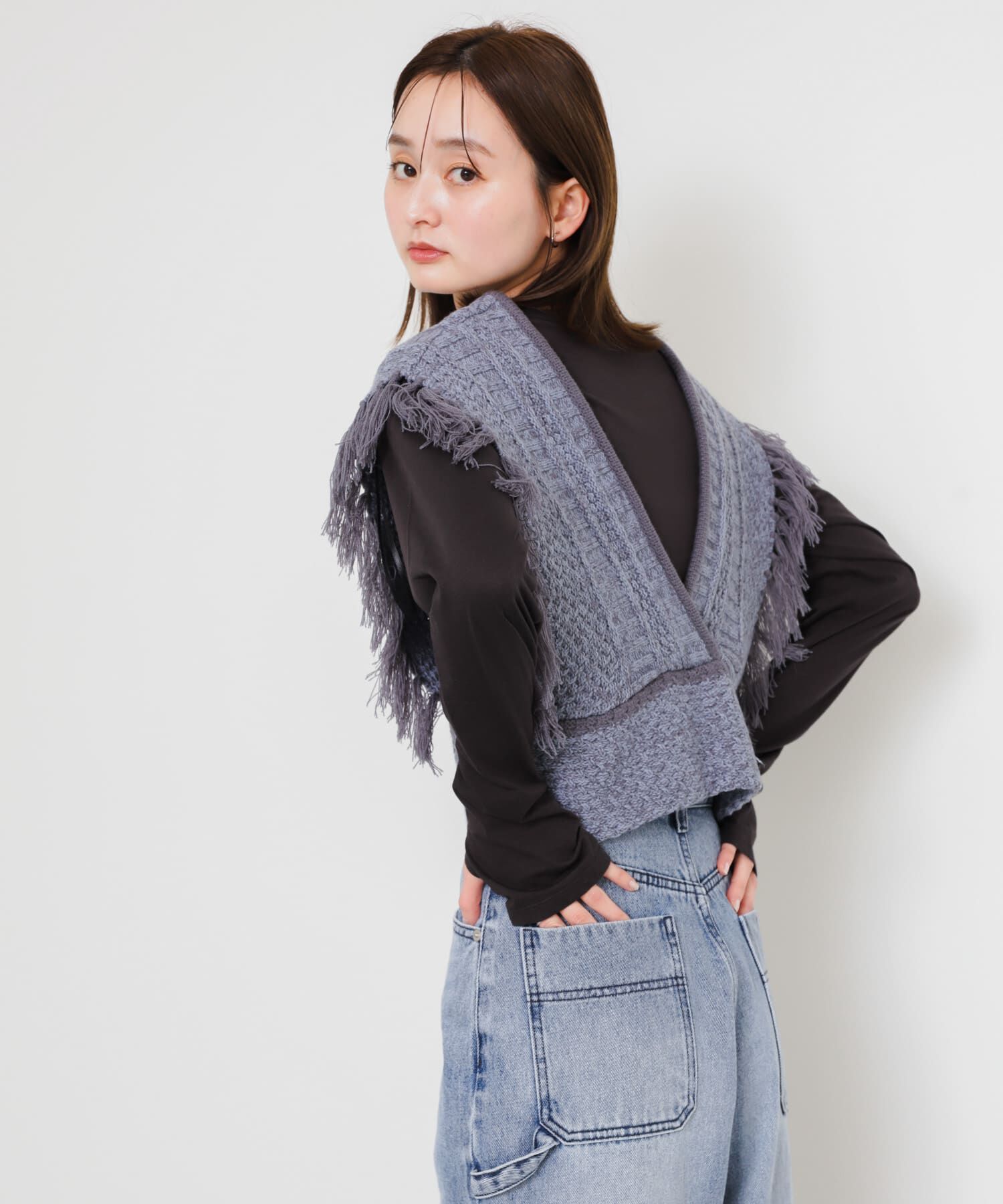 SENSE OF PLACE by URBAN RESEARCH「フリンジニットベスト」|ベスト・ジレ|