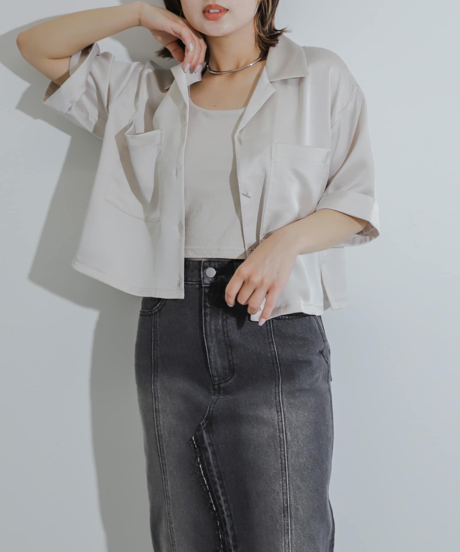 SENSE OF PLACE by URBAN RESEARCH「サテンオープンカラークロップドシャツ」|シャツ・ブラウス|