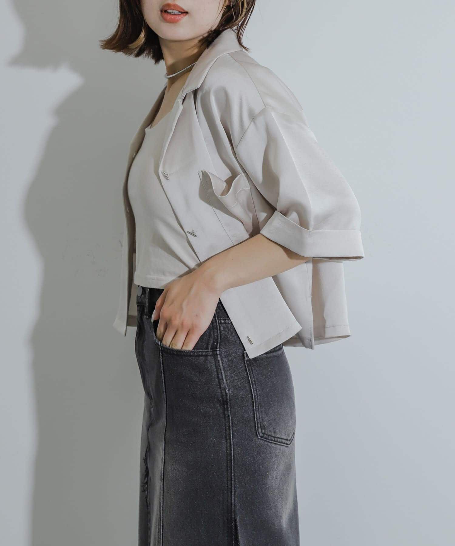 SENSE OF PLACE by URBAN RESEARCH「サテンオープンカラークロップドシャツ」|シャツ・ブラウス|