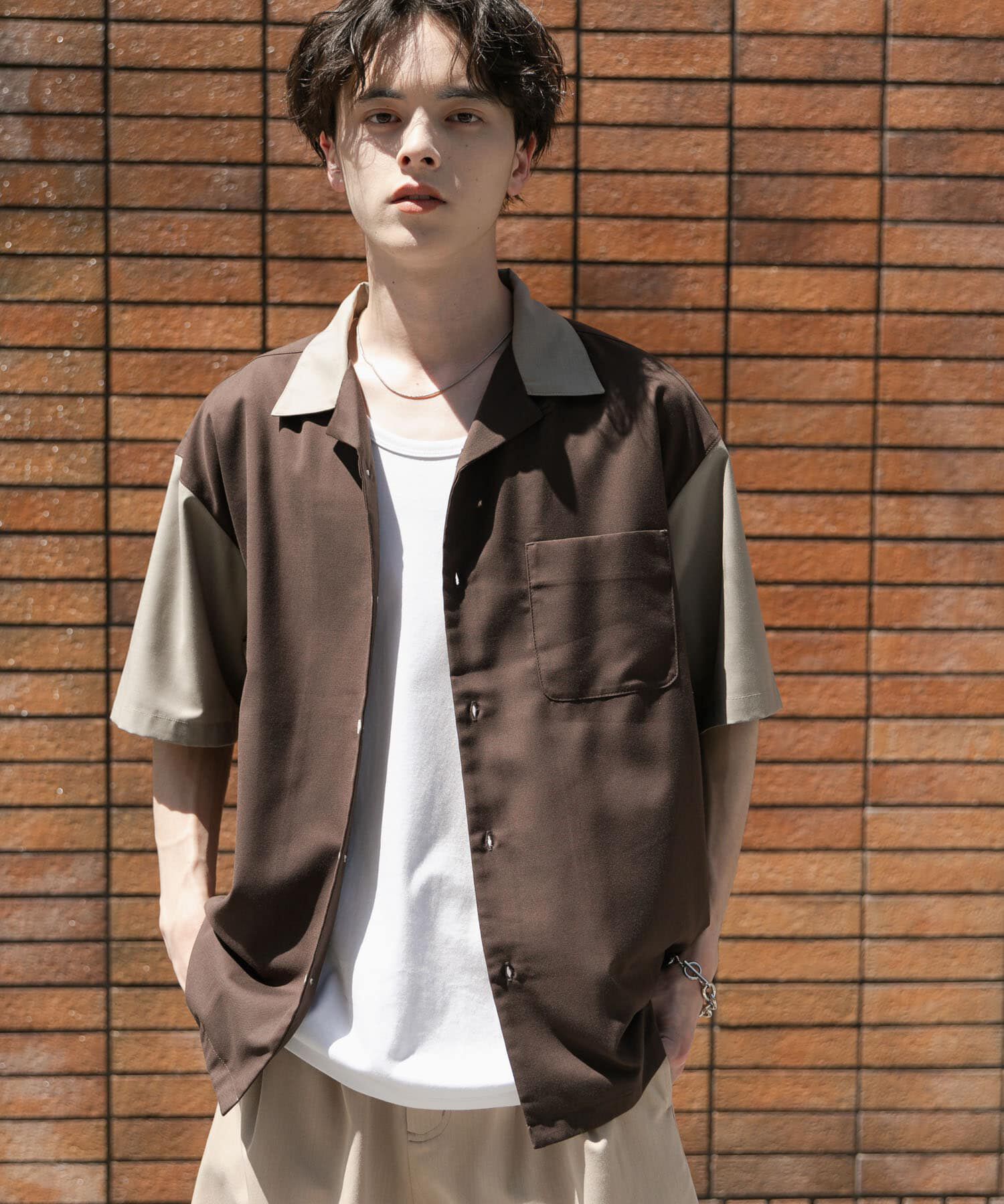 SENSE OF PLACE by URBAN RESEARCH「バイカラーオープンカラーショートスリーブシャツ」|シャツ・ブラウス|ブラウン