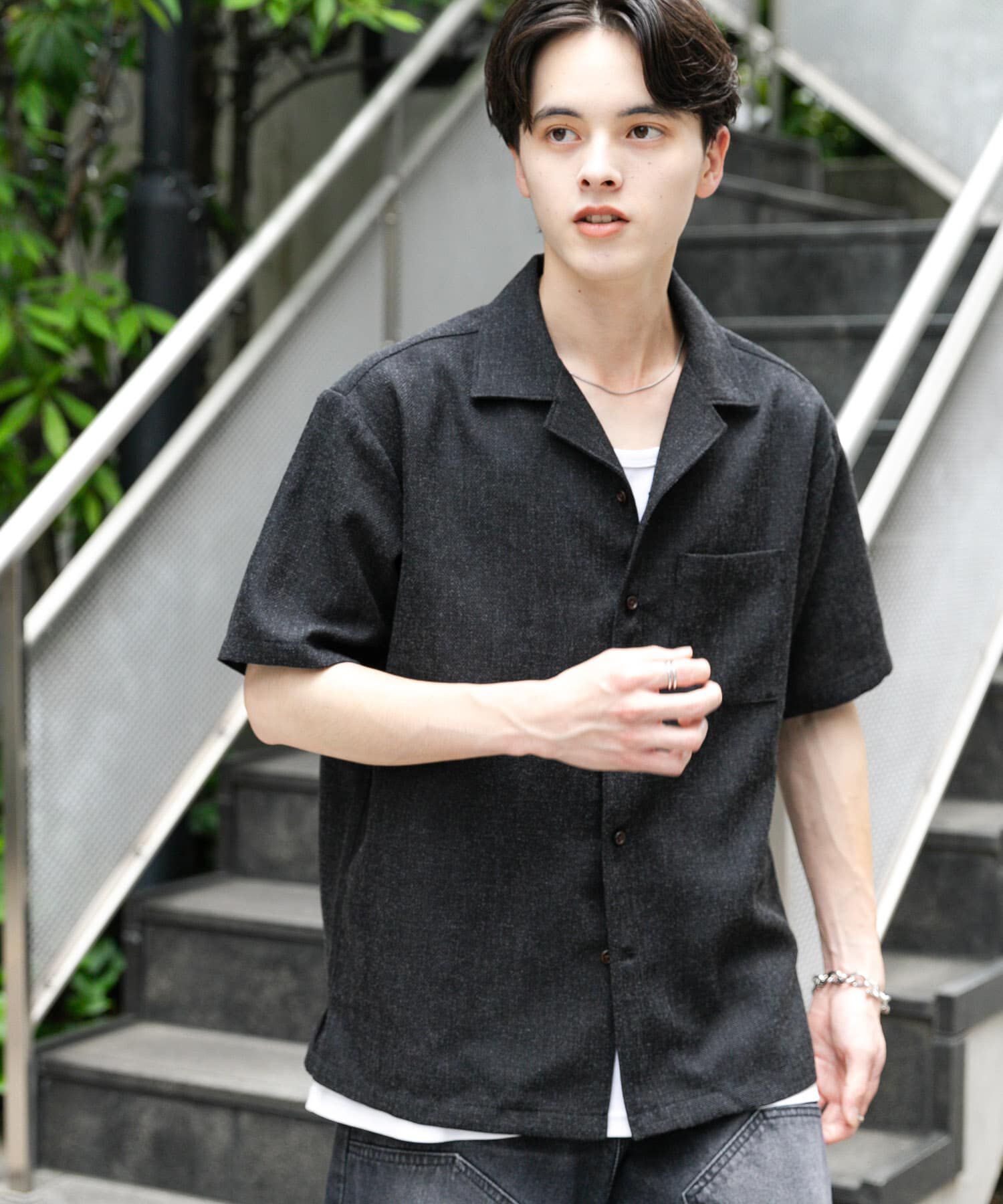 SENSE OF PLACE by URBAN RESEARCH「メランジプリペラオープンカラーショートスリーブシャツ」|シャツ・ブラウス|