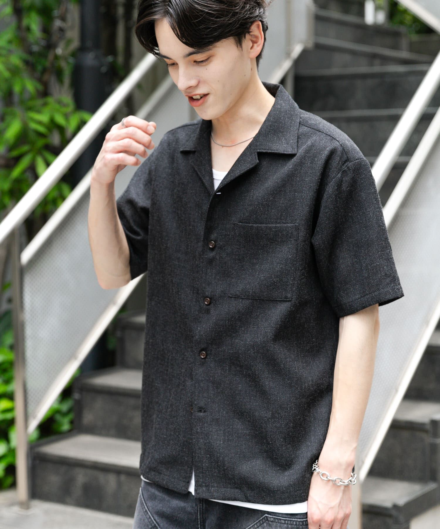 SENSE OF PLACE by URBAN RESEARCH「メランジプリペラオープンカラーショートスリーブシャツ」|シャツ・ブラウス|