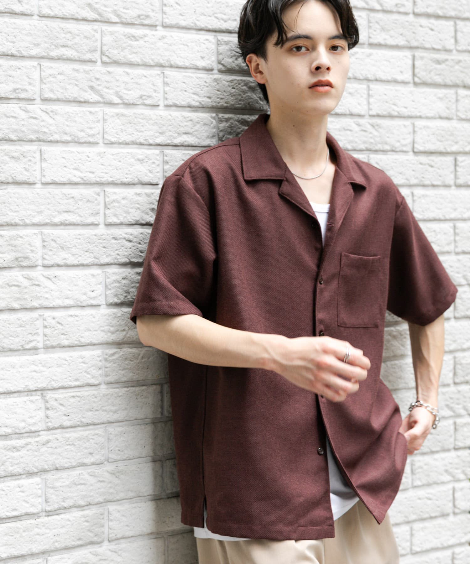 SENSE OF PLACE by URBAN RESEARCH「メランジプリペラオープンカラーショートスリーブシャツ」|シャツ・ブラウス|