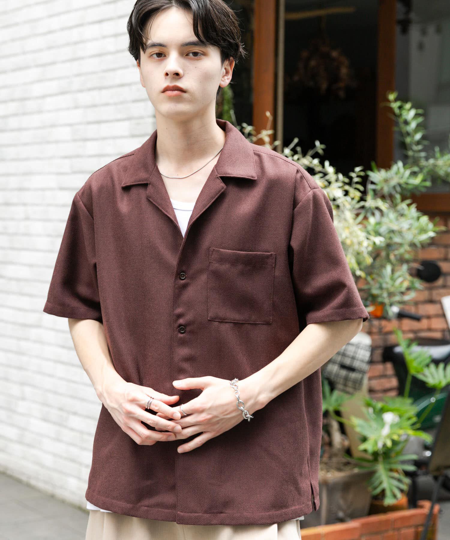 SENSE OF PLACE by URBAN RESEARCH「メランジプリペラオープンカラーショートスリーブシャツ」|シャツ・ブラウス|