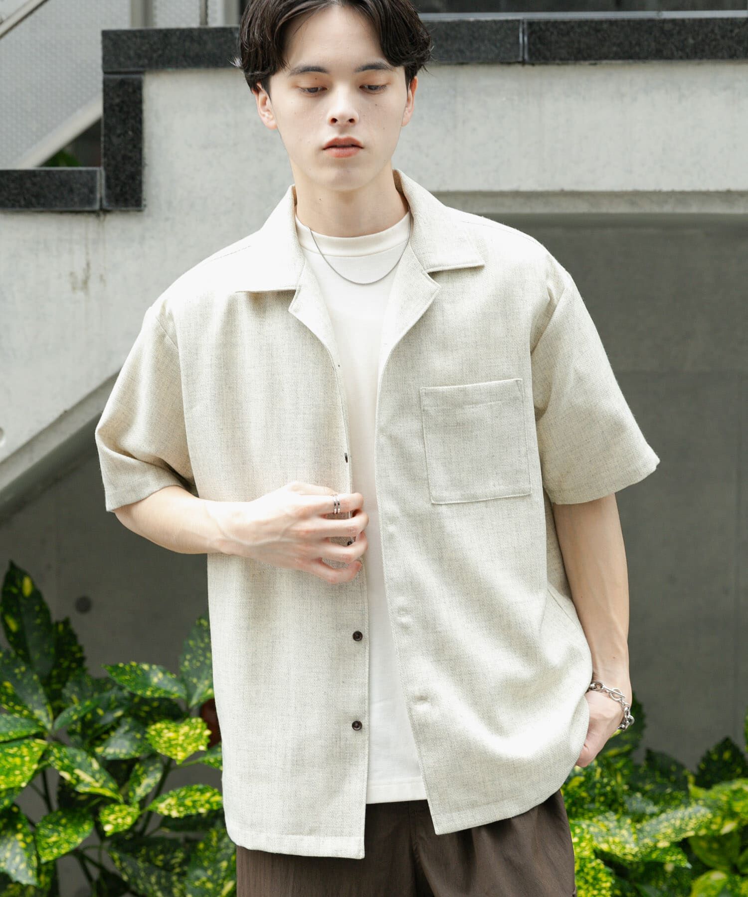 SENSE OF PLACE by URBAN RESEARCH「メランジプリペラオープンカラーショートスリーブシャツ」|シャツ・ブラウス|