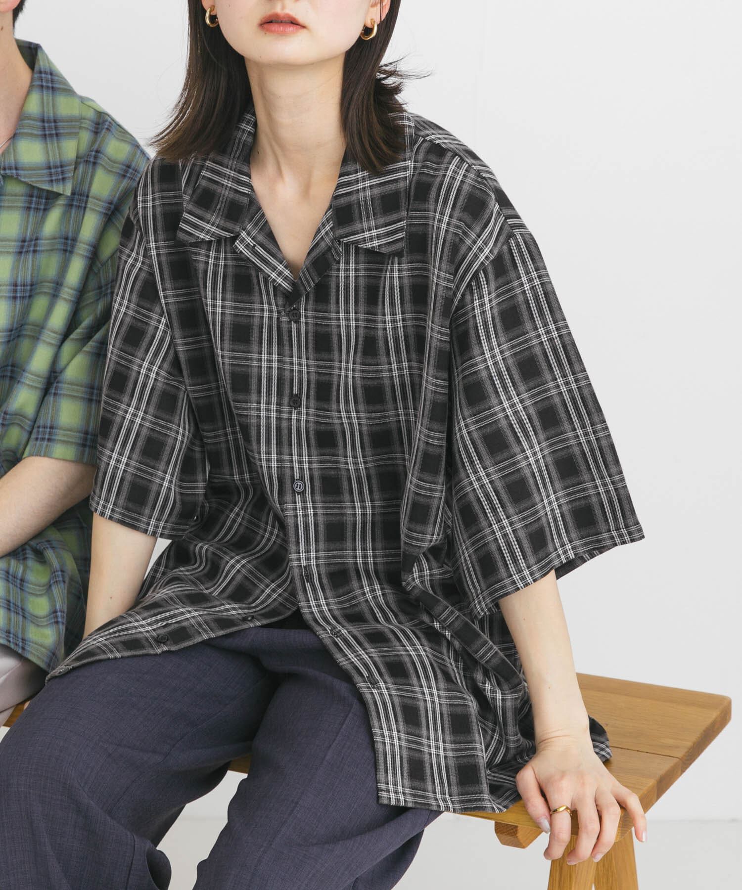 SENSE OF PLACE by URBAN RESEARCH「『ユニセックス』オンブレーチェックショートスリーブシャツ」|シャツ・ブラウス|ブラック