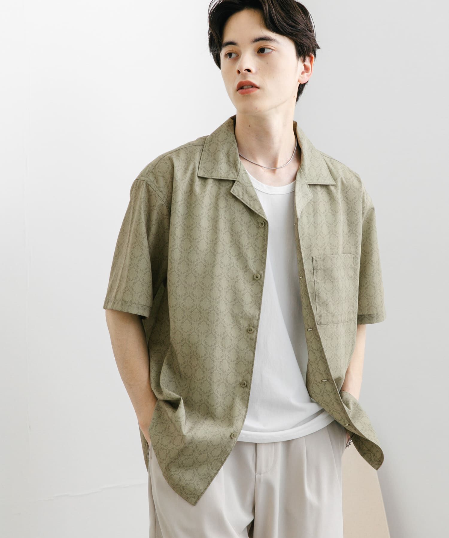 SENSE OF PLACE by URBAN RESEARCH「ダマスクオープンカラーショートスリーブシャツ」|シャツ・ブラウス|