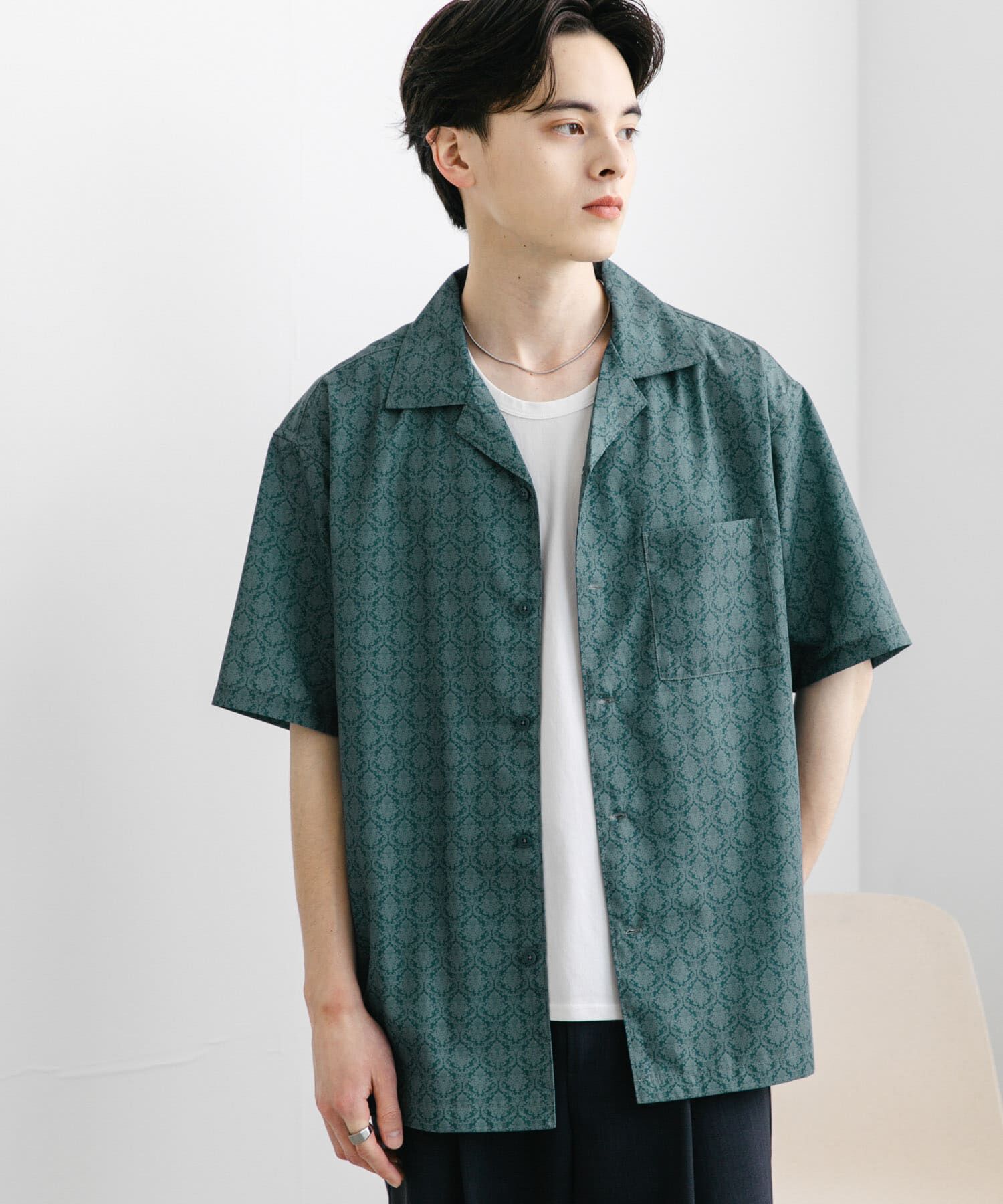 SENSE OF PLACE by URBAN RESEARCH「ダマスクオープンカラーショートスリーブシャツ」|シャツ・ブラウス|
