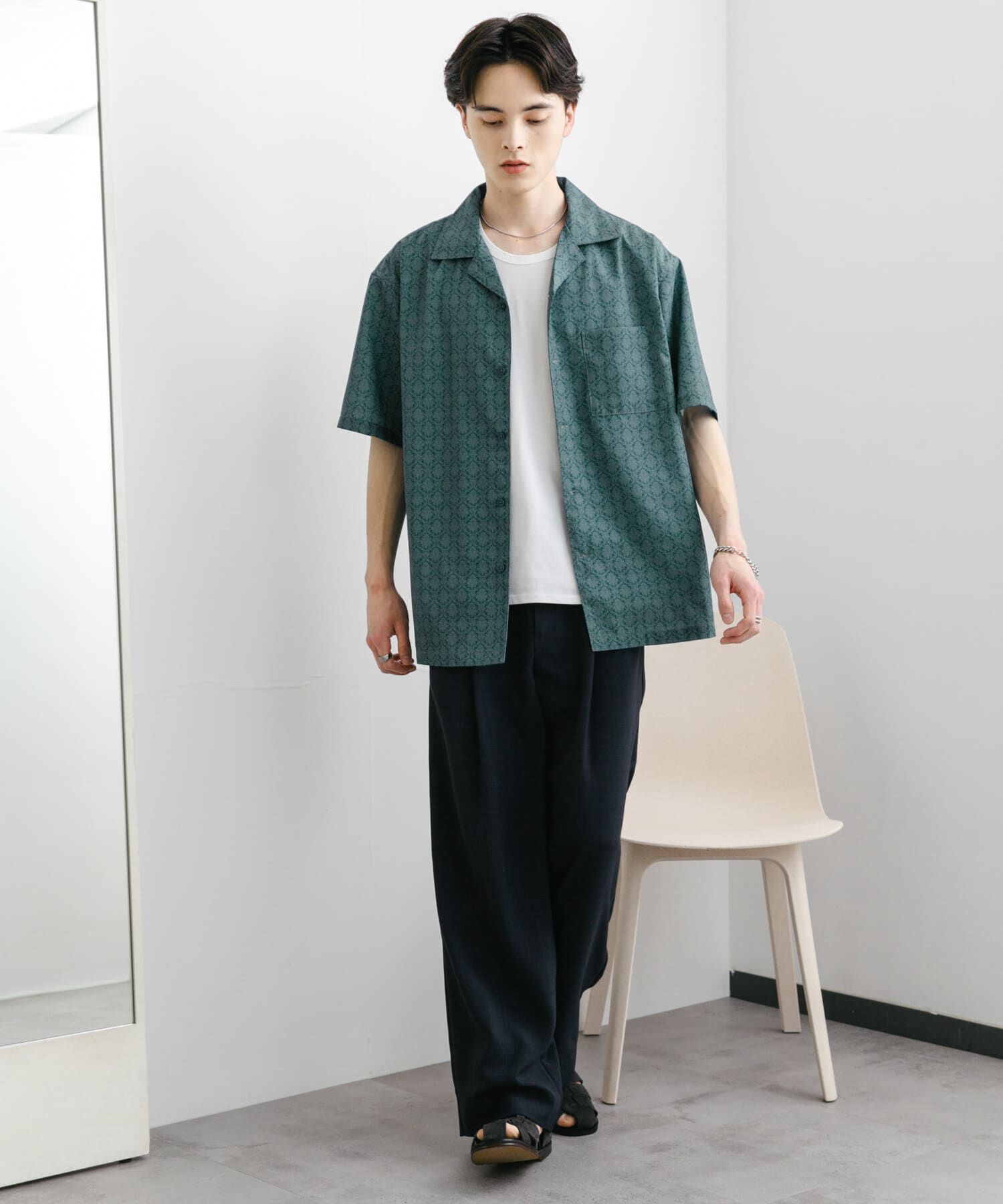 SENSE OF PLACE by URBAN RESEARCH「ダマスクオープンカラーショートスリーブシャツ」|シャツ・ブラウス|