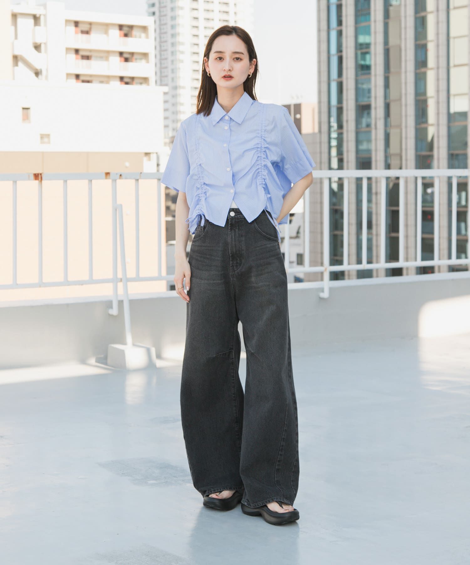 SENSE OF PLACE by URBAN RESEARCH「クロップドシャーリングシャツ(半袖)」|シャツ・ブラウス|